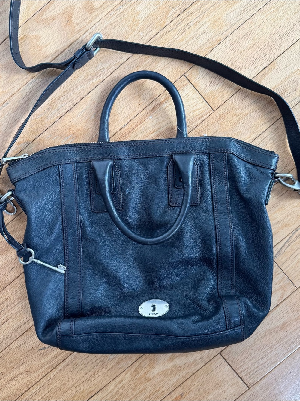 Fossil Black Leather Convertible Shoulder Bag